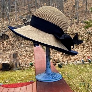 Eric Javits Two Tone Straw Hat, Navy and Natural (Ribbons not Included)